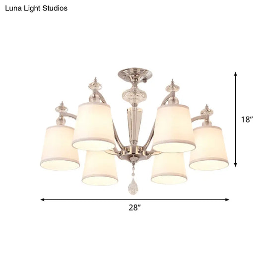 Chrome Semi Flushmount Crystal Ceiling Lamp With Modern Fabric Design And 3/6 Lights For Living Room