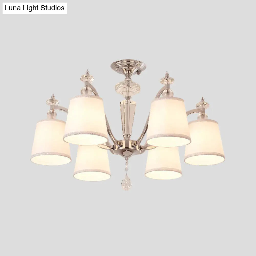 Chrome Semi Flushmount Crystal Ceiling Lamp With Modern Fabric Design And 3/6 Lights For Living Room