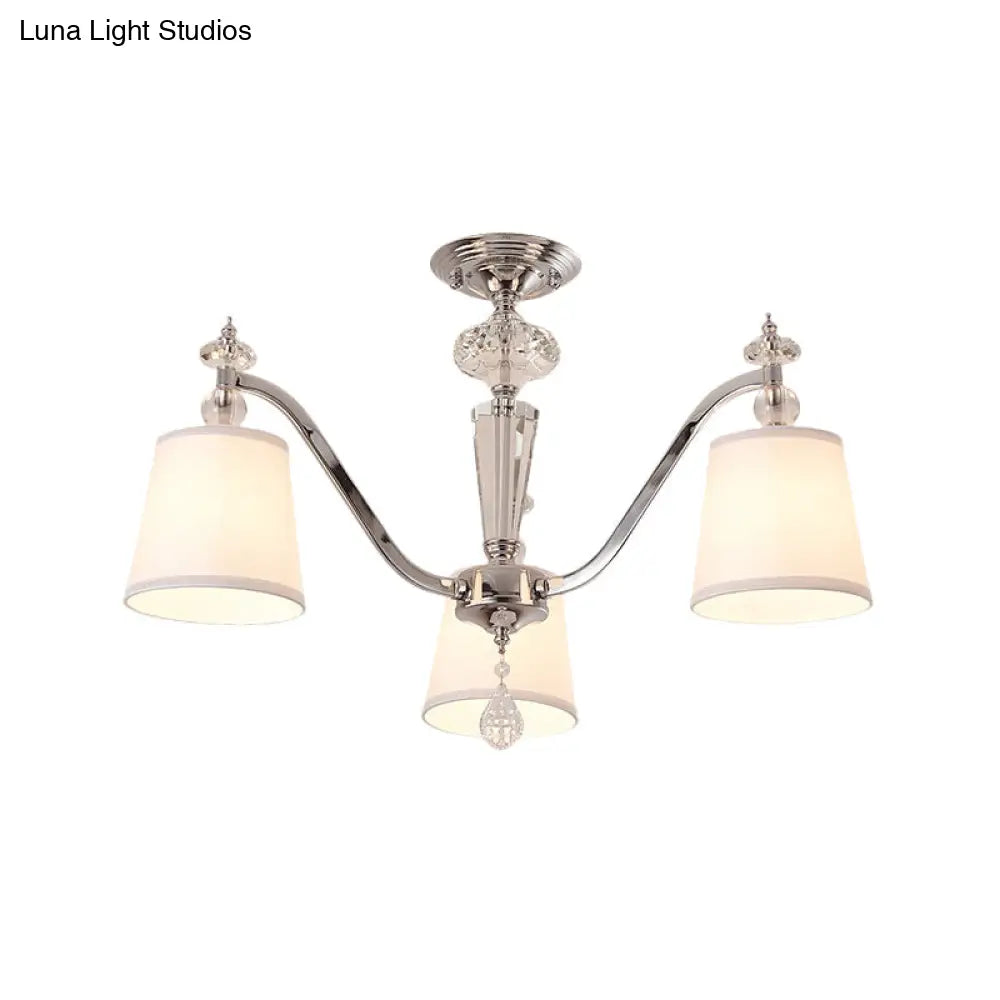 Chrome Semi Flushmount Crystal Ceiling Lamp With Modern Fabric Design And 3/6 Lights For Living Room