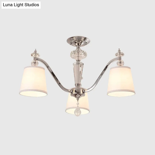 Chrome Semi Flushmount Crystal Ceiling Lamp With Modern Fabric Design And 3/6 Lights For Living Room