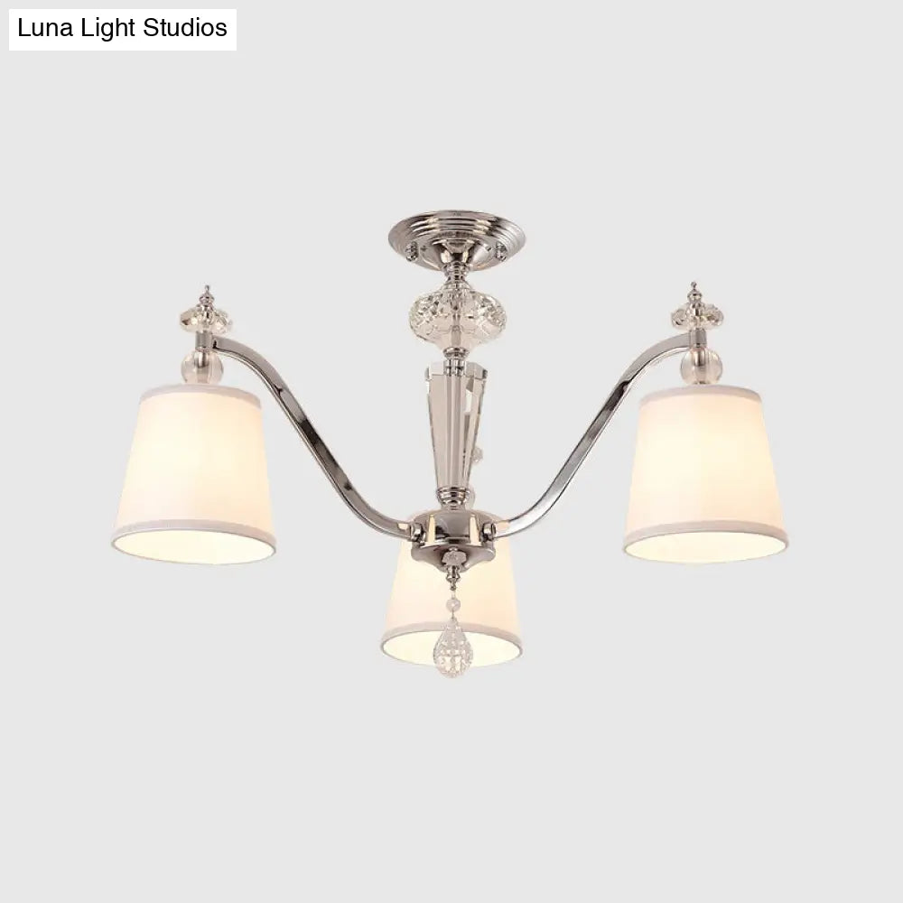 Chrome Semi Flushmount Crystal Ceiling Lamp With Modern Fabric Design And 3/6 Lights For Living Room