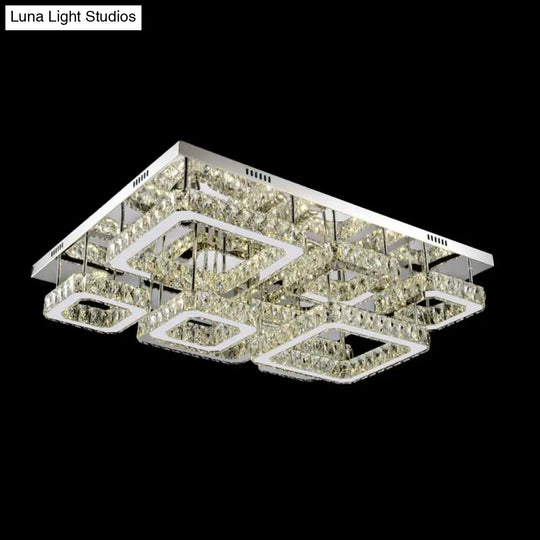 Chrome Square Flushmount Crystal Led Ceiling Light For Living Room - Simplicity And Elegance