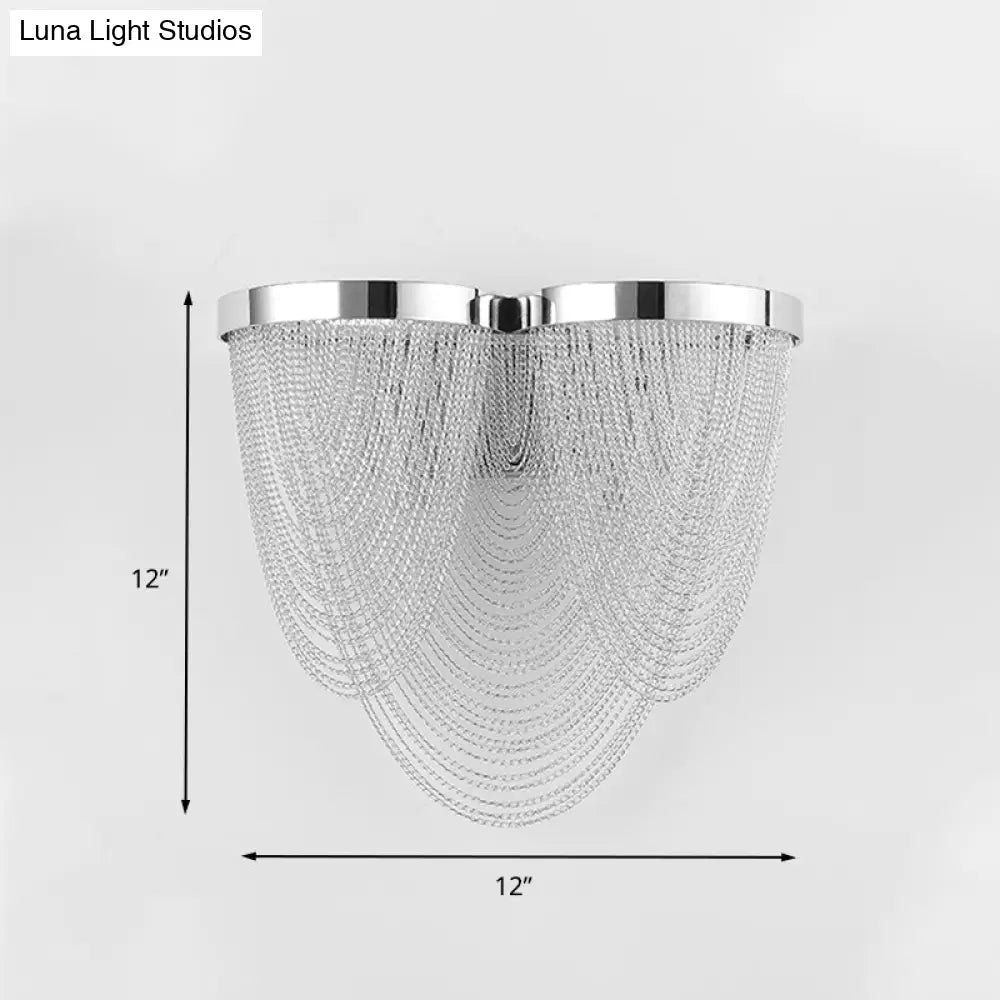 Chrome Wall Sconce Light With Metal Chain Shade - Postmodern Design 2 Lights Ideal For Bedroom