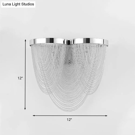 Chrome Wall Sconce Light With Metal Chain Shade - Postmodern Design 2 Lights Ideal For Bedroom