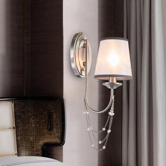 Chrome Wall Sconce With Crystal Conical Shade For Bedroom Lighting 1 /