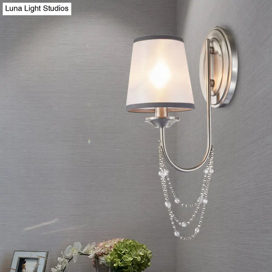 Chrome Wall Sconce With Crystal Conical Shade For Bedroom Lighting