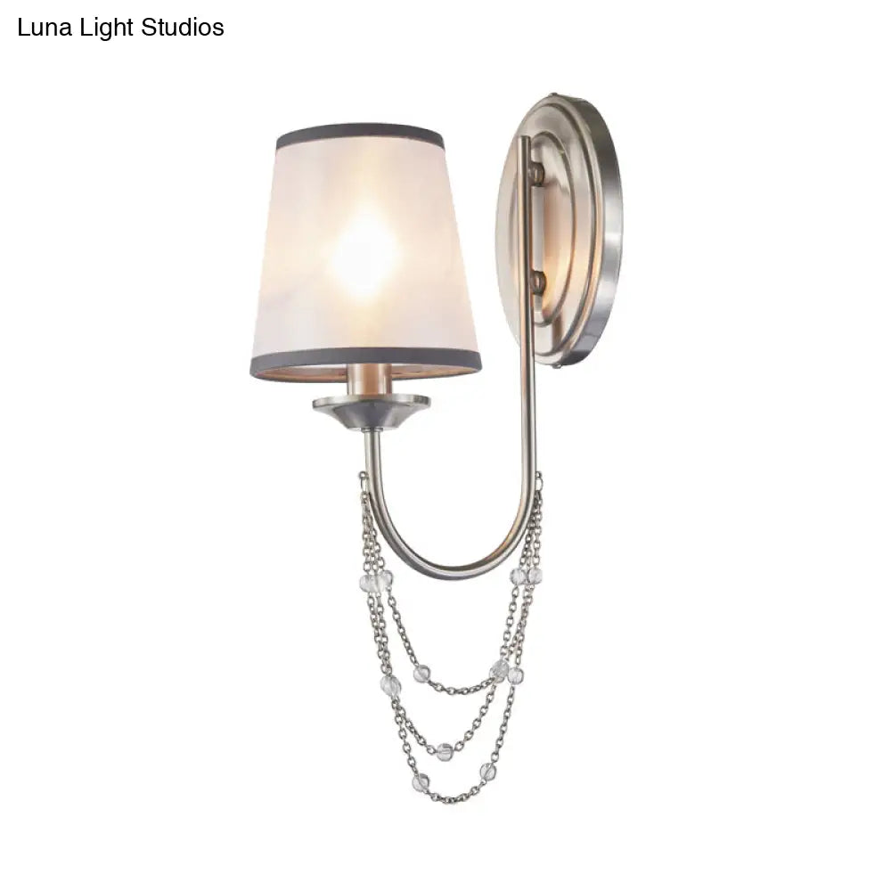 Chrome Wall Sconce With Crystal Conical Shade For Bedroom Lighting