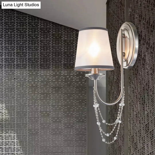 Chrome Wall Sconce With Crystal Conical Shade For Bedroom Lighting