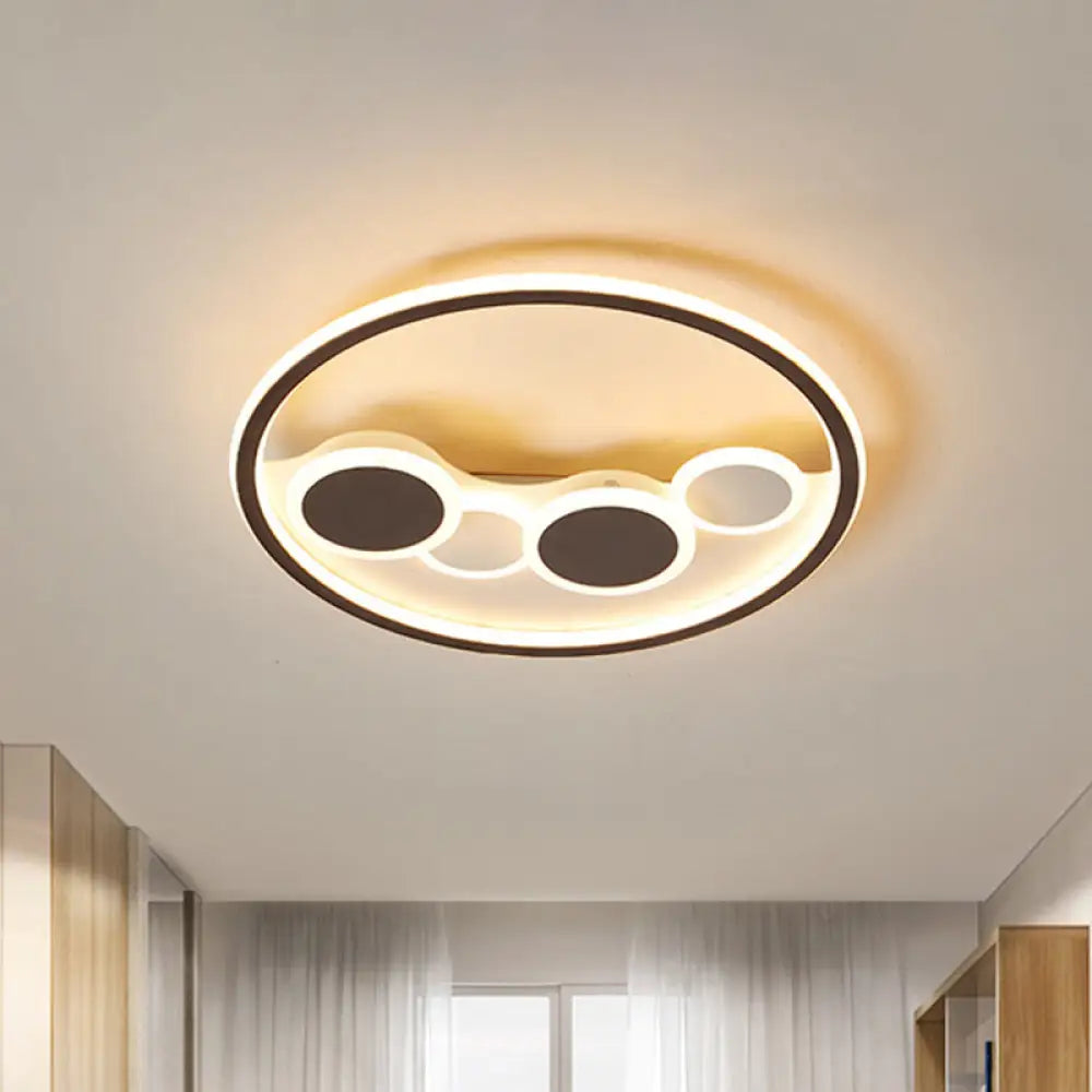 Circle Acrylic Led Flush Mount Ceiling Lamp - Modern Coffee Design With Dimmable Warm/White Light