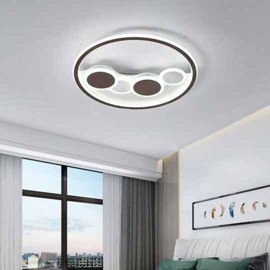 Circle Acrylic Led Flush Mount Ceiling Lamp - Modern Coffee Design With Dimmable Warm/White Light