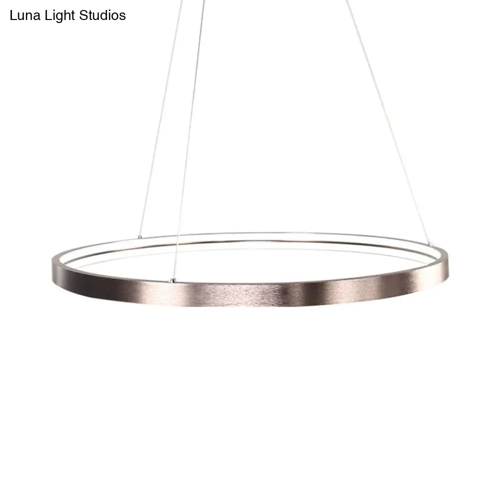 Circle Aluminum Chandelier Light - Polished Brown Led Pendant Lighting In Warm/White/Natural