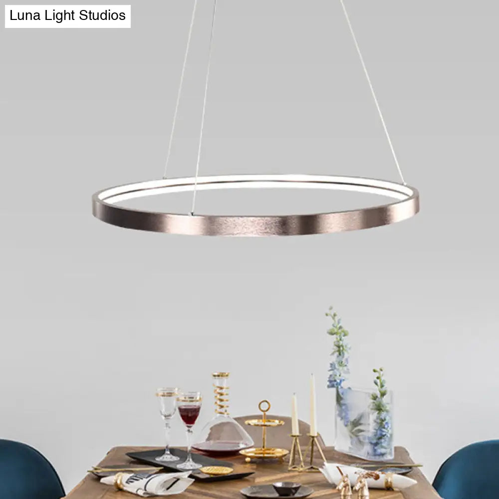 Circle Aluminum Chandelier Light - Polished Brown Led Pendant Lighting In Warm/White/Natural