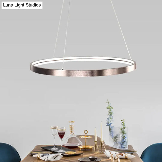 Circle Aluminum Chandelier Light - Polished Brown Led Pendant Lighting In Warm/White/Natural