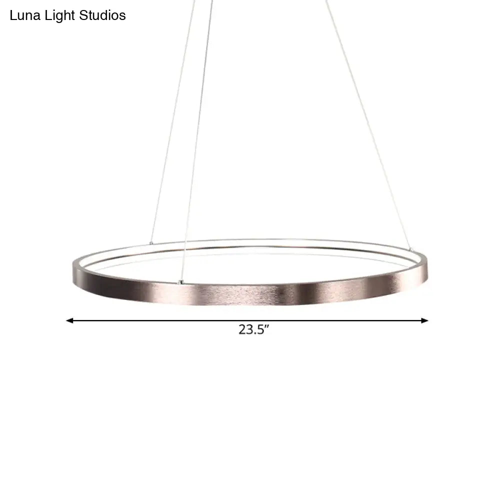 Circle Aluminum Chandelier Light - Polished Brown Led Pendant Lighting In Warm/White/Natural