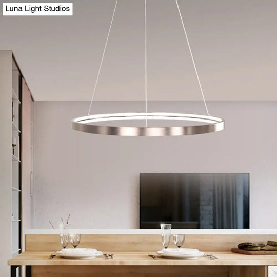 Circle Aluminum Chandelier Light - Polished Brown Led Pendant Lighting In Warm/White/Natural