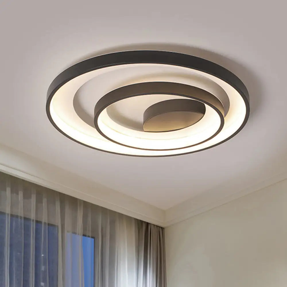 Circle Ceiling Lamp - Metallic Flush Mount Lighting In Black With Warm/White Led Light