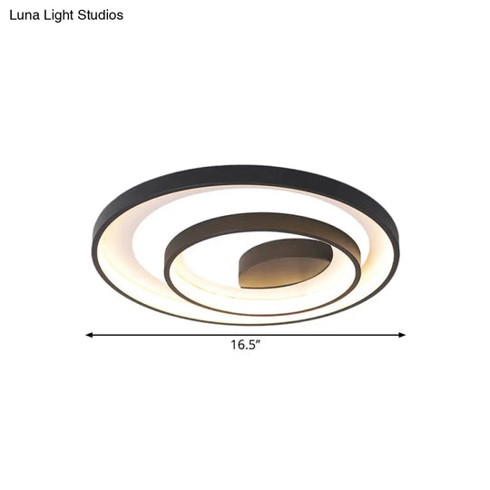 Circle Ceiling Lamp - Metallic Flush Mount Lighting In Black With Warm/White Led Light