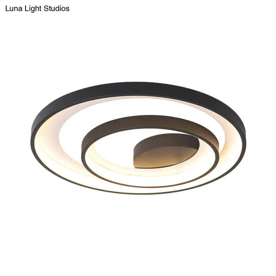 Circle Ceiling Lamp - Metallic Flush Mount Lighting In Black With Warm/White Led Light 16.5/20.5 W