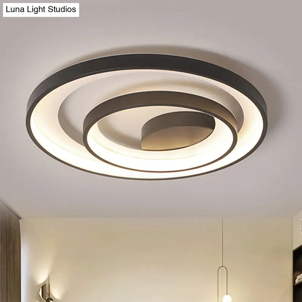 Circle Ceiling Lamp - Metallic Flush Mount Lighting In Black With Warm/White Led Light 16.5/20.5 W