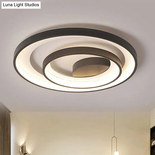 Circle Ceiling Lamp - Metallic Flush Mount Lighting In Black With Warm/White Led Light