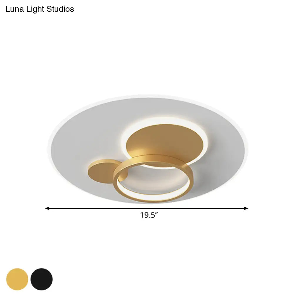 Circle Flush Mounted Led Light Fixture - 16/19.5 Diameter Simple Metal Design Black/Gold Finish