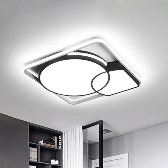 Circle Flushmount Led Light With Acrylic Modern Frame – Warm Or White Black / 16’