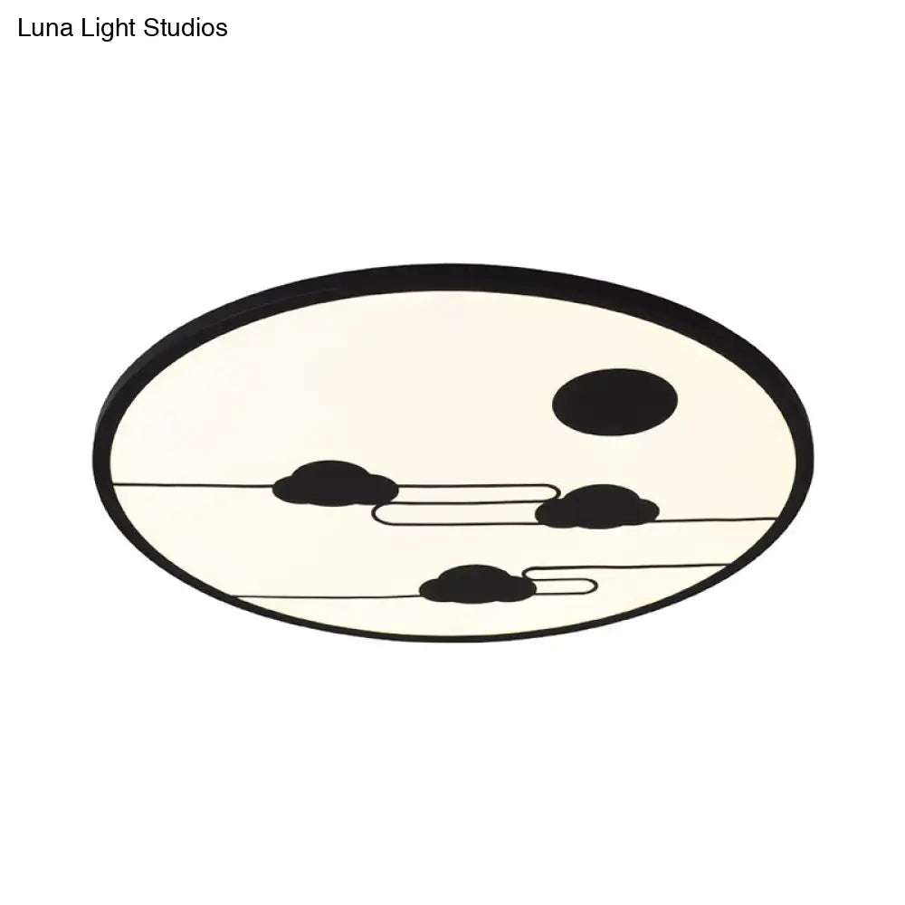 Circle Kindergarten Led Ceiling Light With Moon & Cloud Design - Flush Mount Acrylic Cartoon Fixture