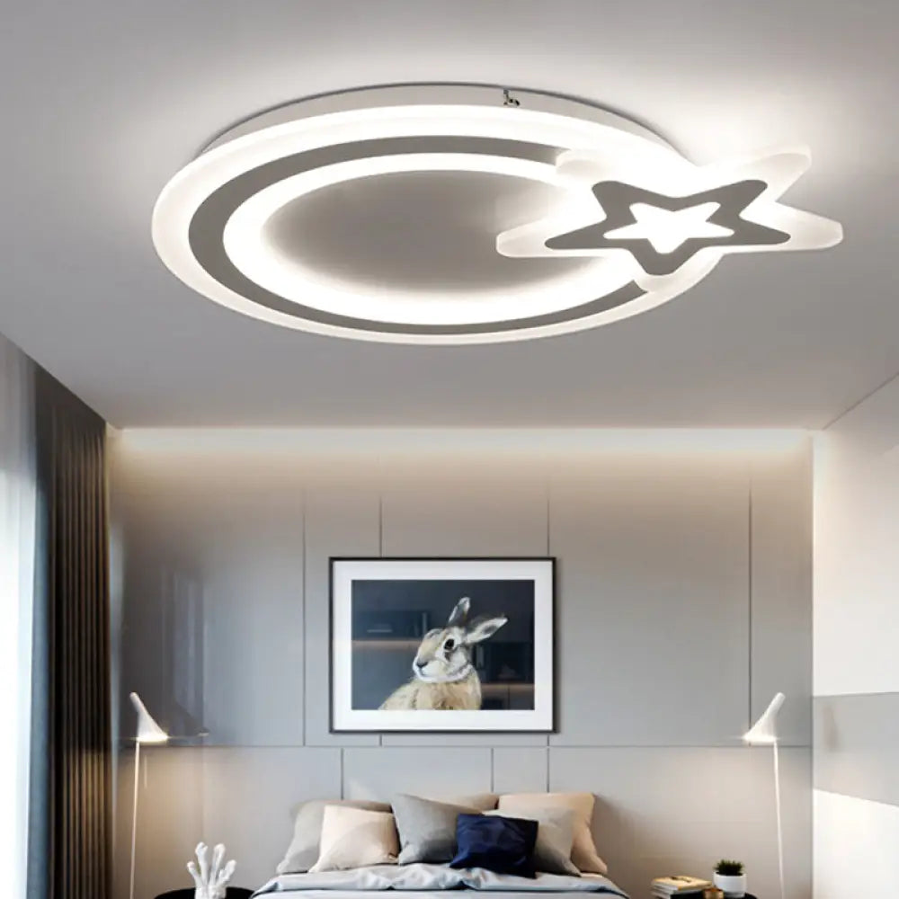 Circle Led Flush Mount Light - Simple Style With Star Acrylic Design Ceiling Lamp For Kindergarten