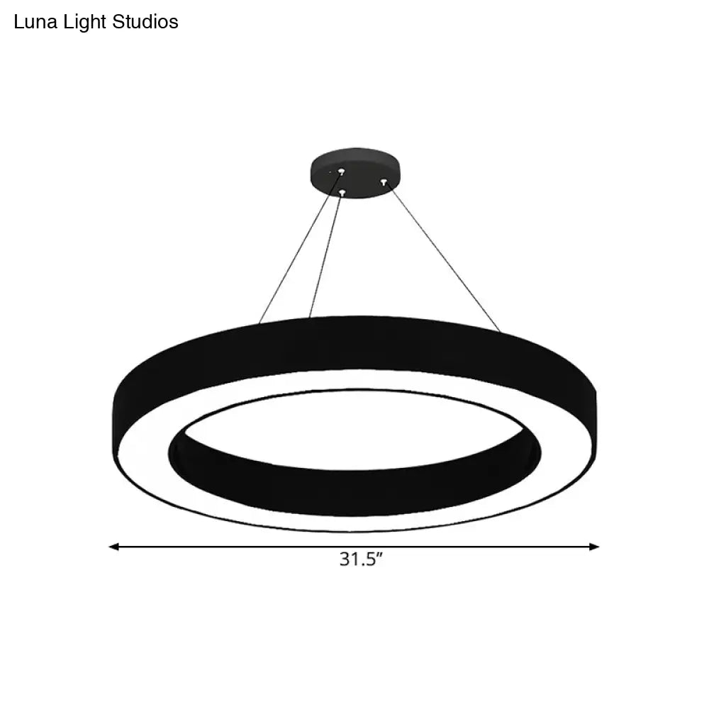 Circle Led Pendant Light Kit Minimalism Acrylic Office Hanging Lamp In Black 16’/23.5’/47’ Dia