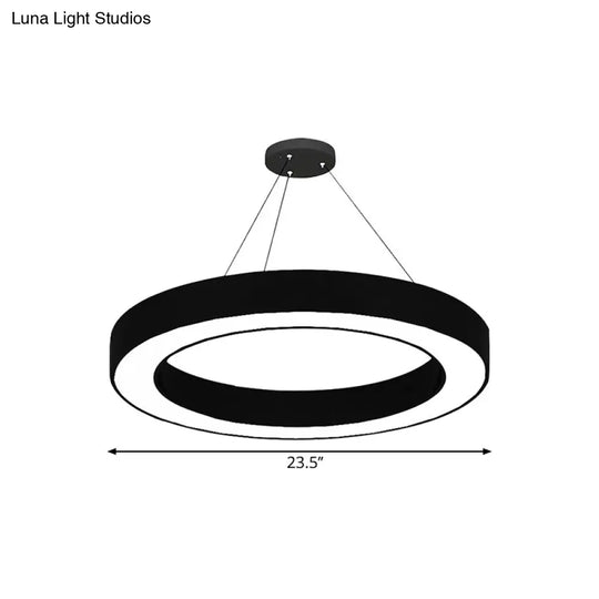 Circle Led Pendant Light Kit Minimalism Acrylic Office Hanging Lamp In Black 16’/23.5’/47’ Dia