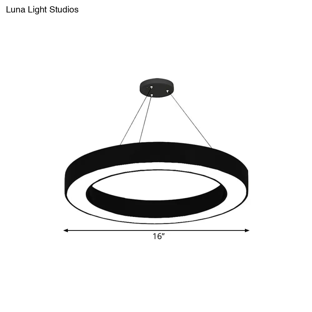 Circle Led Pendant Light Kit Minimalism Acrylic Office Hanging Lamp In Black 16’/23.5’/47’ Dia