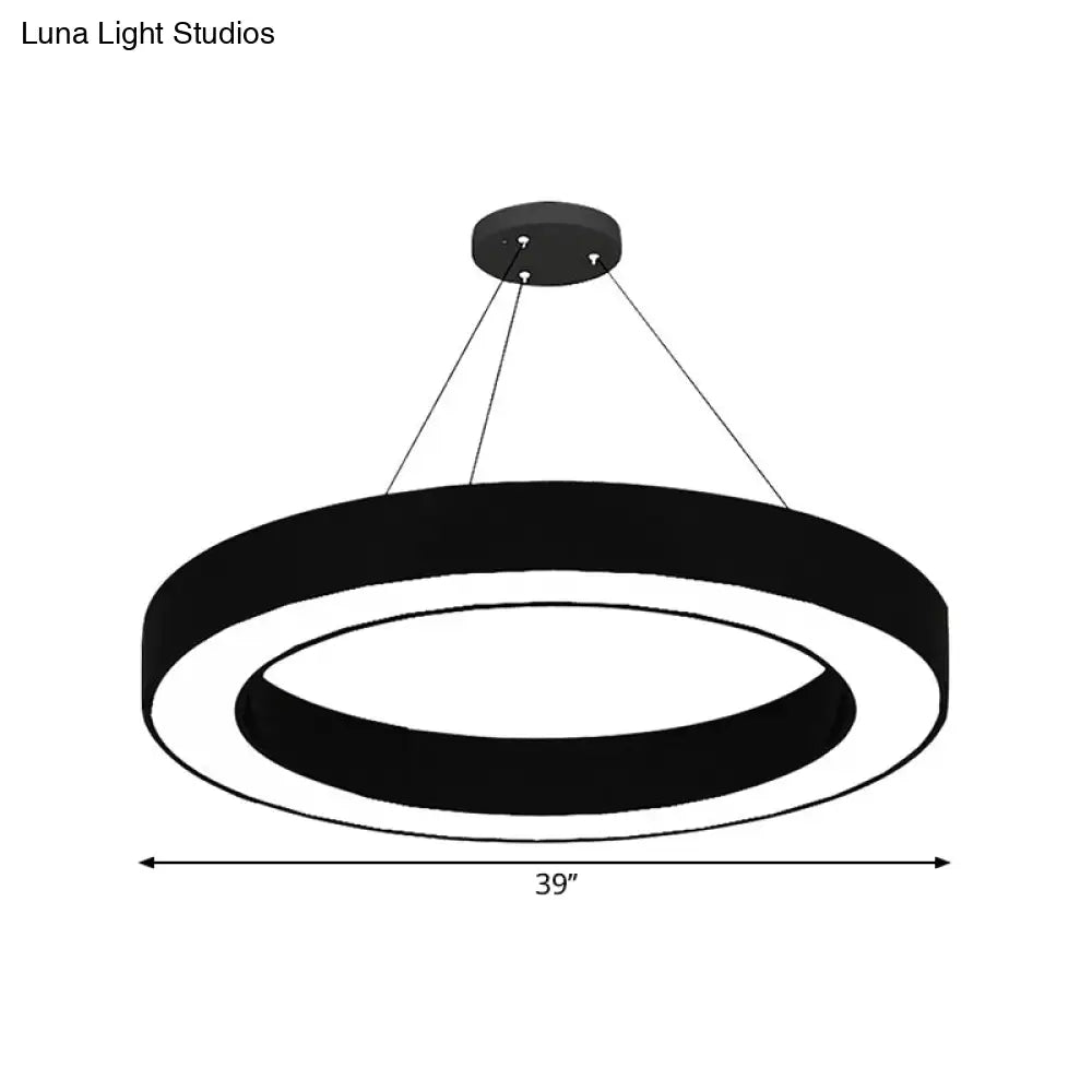 Circle Led Pendant Light Kit Minimalism Acrylic Office Hanging Lamp In Black 16’/23.5’/47’ Dia