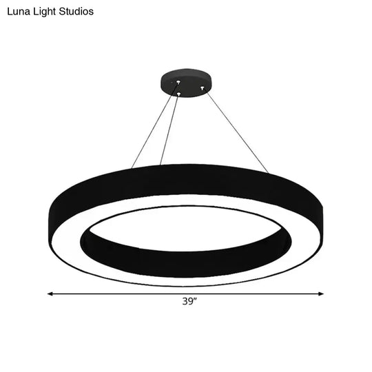 Circle Led Pendant Light Kit Minimalism Acrylic Office Hanging Lamp In Black 16’/23.5’/47’ Dia