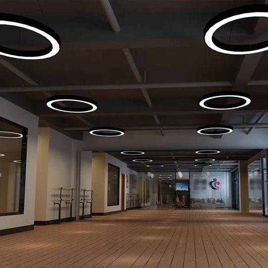 Circle Led Pendant Light Kit Minimalism Acrylic Office Hanging Lamp In Black 16’/23.5’/47’ Dia / 16’