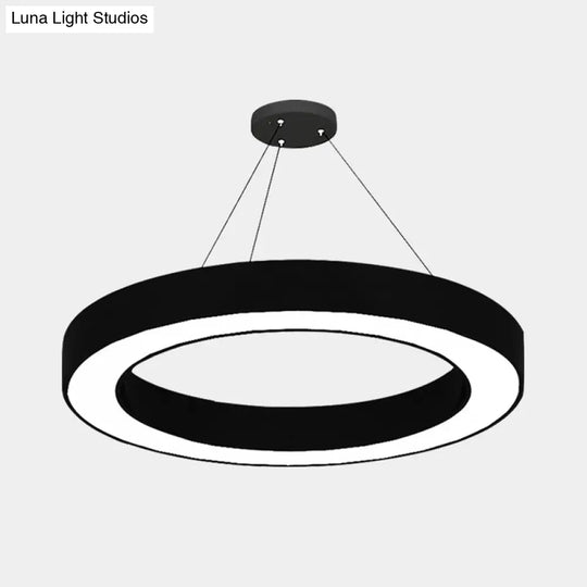 Circle Led Pendant Light Kit Minimalism Acrylic Office Hanging Lamp In Black 16’/23.5’/47’ Dia