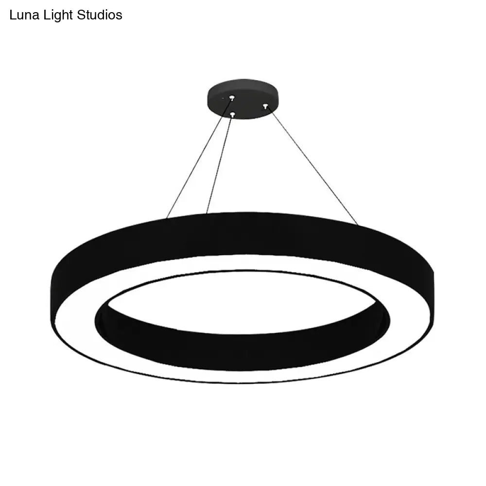 Circle Led Pendant Light Kit Minimalism Acrylic Office Hanging Lamp In Black 16’/23.5’/47’ Dia