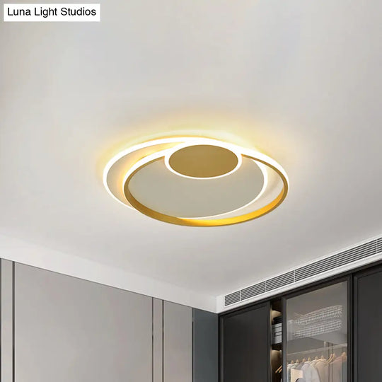 Circle Metal Flushmount Ceiling Light: 16.5’/20.5’ Wide Led Gold In Warm/White/3 Color For Bedroom