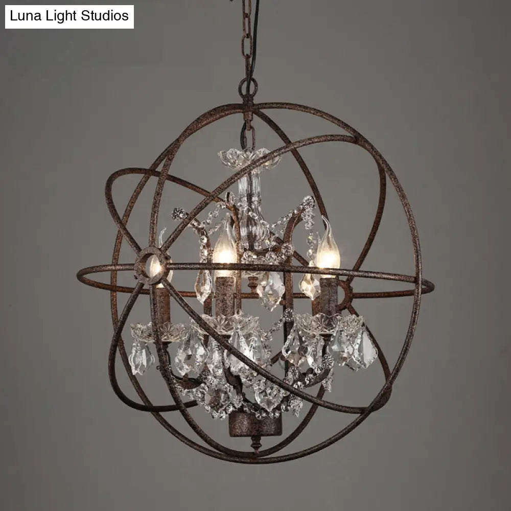 Circling Rings Farmhouse Wrought Iron Chandelier With Crystal Accents