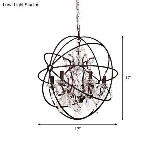 Circling Rings Farmhouse Wrought Iron Chandelier With Crystal Accents