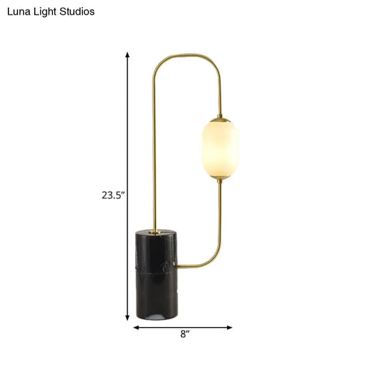 Designer Matte Glass Circuit Nightstand Lamp - Black And Gold Table Lighting With Cylinder Marble