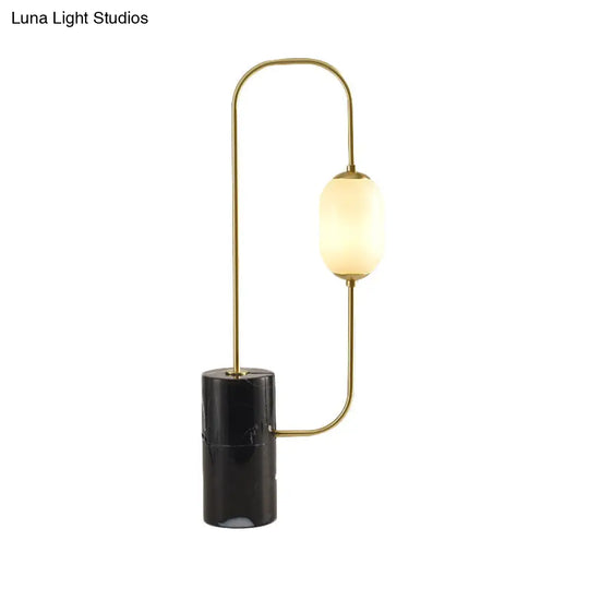 Designer Matte Glass Circuit Nightstand Lamp - Black And Gold Table Lighting With Cylinder Marble