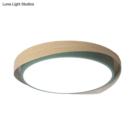 Circular Ceiling Light Macaron Metal Blue/Grey And Beige Led Flush Mount Fixture For Child Bedroom