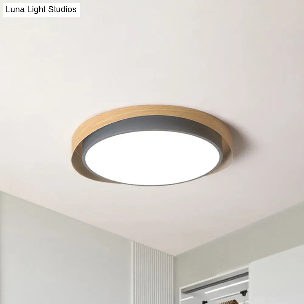 Circular Ceiling Light Macaron Metal Blue/Grey And Beige Led Flush Mount Fixture For Child Bedroom