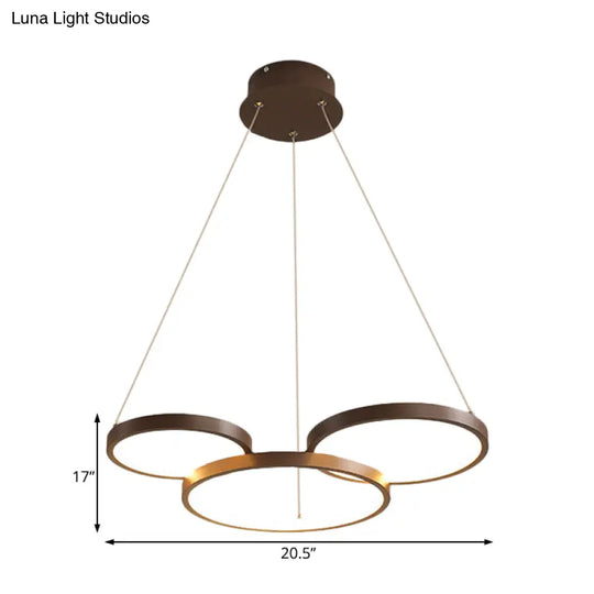 Circular Coffee Chandelier Modernist Light - 3/4/5 Lights Acrylic Led Fixture In White/Warm