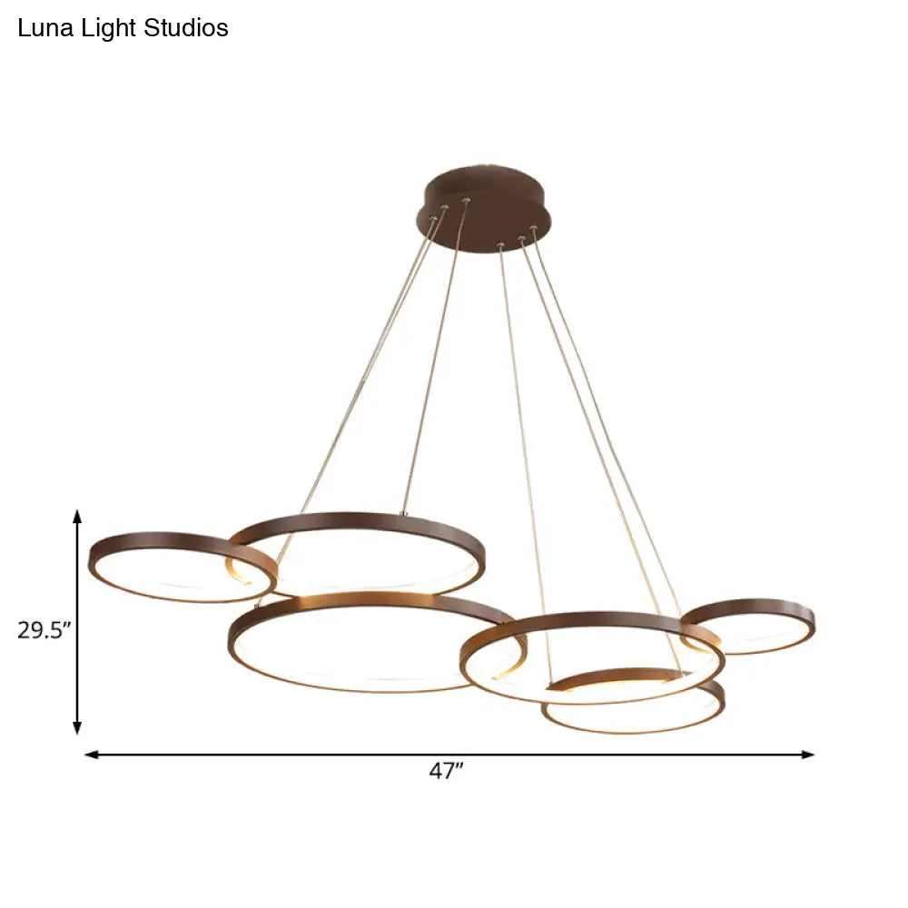 Circular Coffee Chandelier Modernist Light - 3/4/5 Lights Acrylic Led Fixture In White/Warm