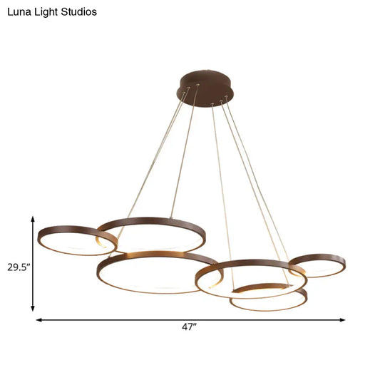 Circular Coffee Chandelier Modernist Light - 3/4/5 Lights Acrylic Led Fixture In White/Warm