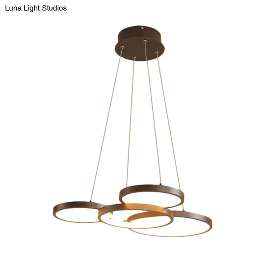 Circular Coffee Chandelier Modernist Light - 3/4/5 Lights Acrylic Led Fixture In White/Warm