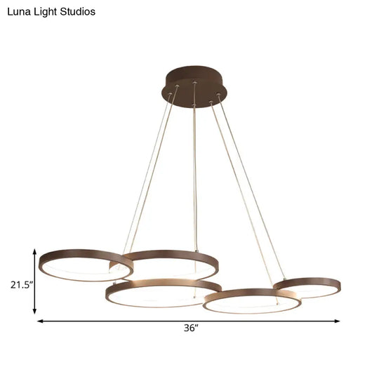 Circular Coffee Chandelier Modernist Light - 3/4/5 Lights Acrylic Led Fixture In White/Warm