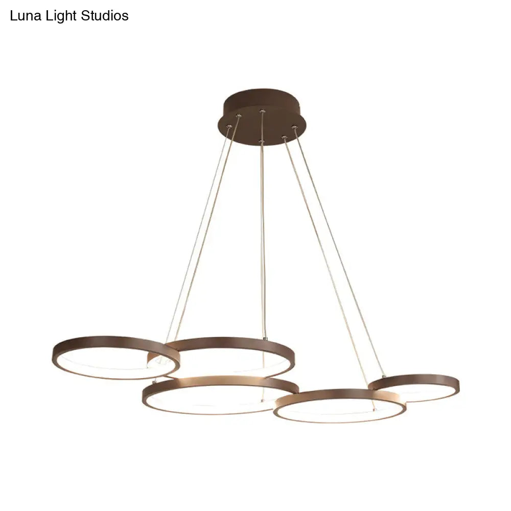 Circular Coffee Chandelier Modernist Light - 3/4/5 Lights Acrylic Led Fixture In White/Warm