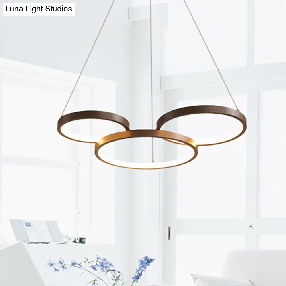 Circular Coffee Chandelier Modernist Light - 3/4/5 Lights Acrylic Led Fixture In White/Warm